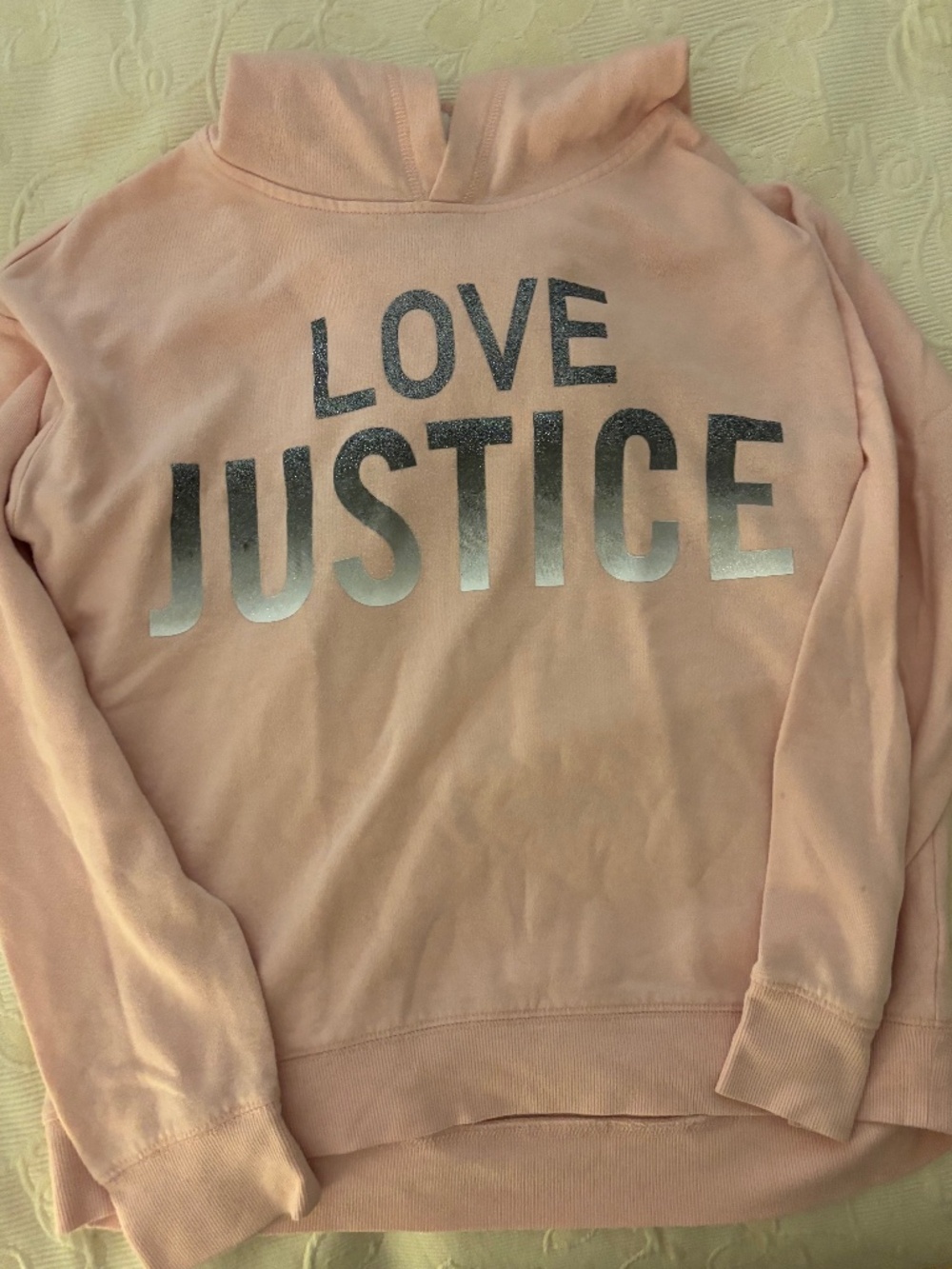 Justice Girls Love Justice Pink Ombré Glitter Graphic Hoodie